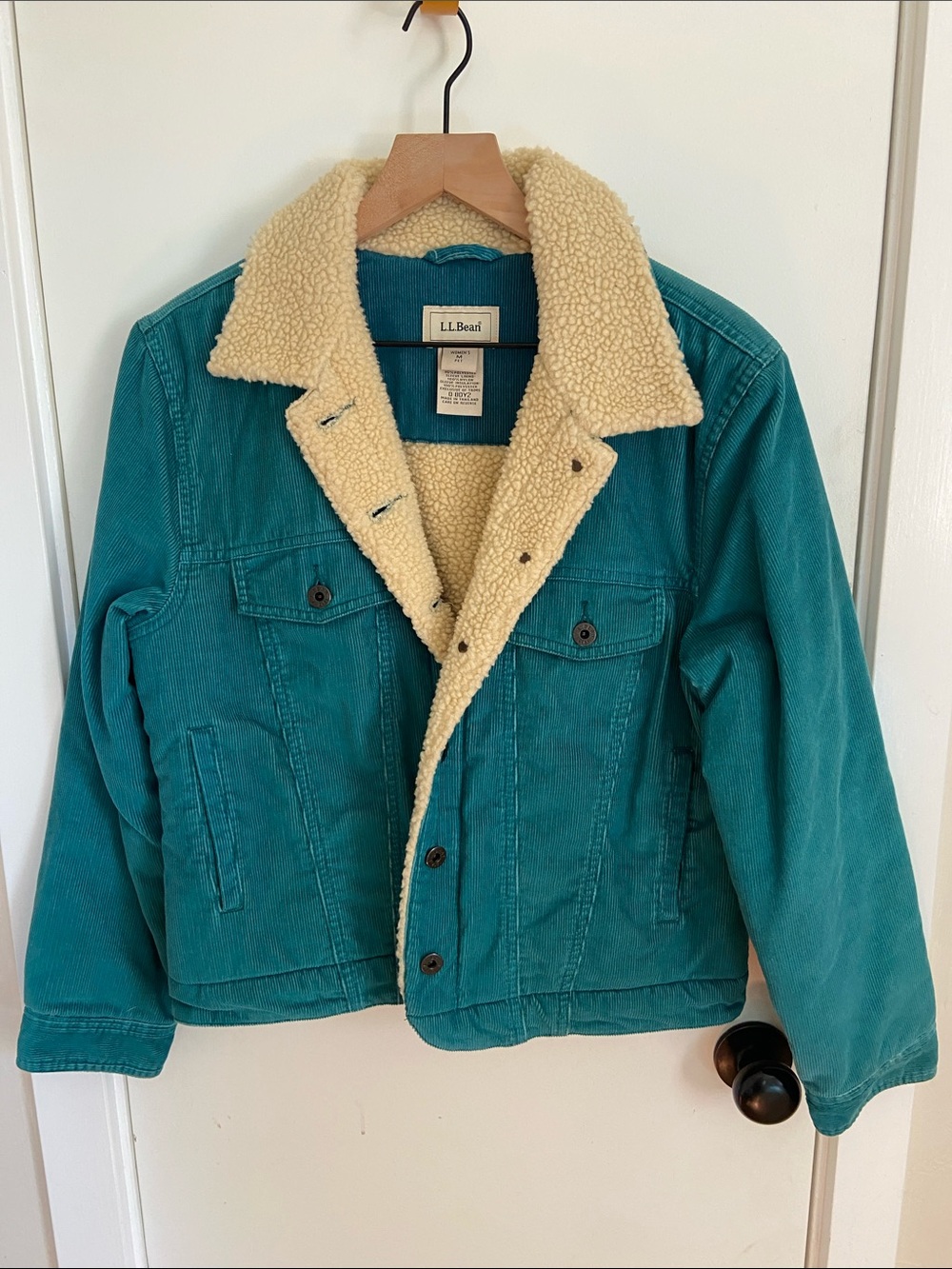 L.L. Bean Teal Corduroy Sherpa-Lined Jacket